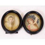 Two 19thC. framed watercolour miniatures on ivory