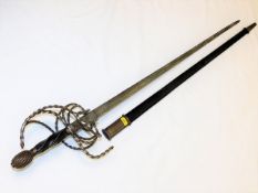 A basket-hilted steel sword & scabbard