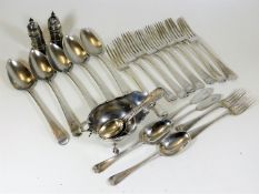 A quantity of silver flatware & tableware including a Hardy Brothers sauce boat & a Mappin & Webb cr