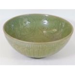 An early Chinese large Longquan celadon bowl 12in wide by 5in high