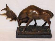 A marble mounted bronze figure of a stag