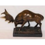 A marble mounted bronze figure of a stag