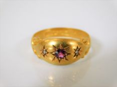 An antique 18ct gold ruby & diamond ring