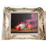 A Ted Dyer still life oil painting in swept frame
