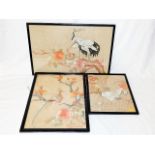 Three early 20thC. Japanese silk pictures depictin