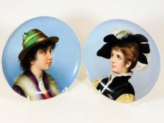 A pair of finely painted 19thC. cabinet plates