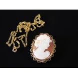 A 9ct cameo twinned with 9ct gold chain a/f