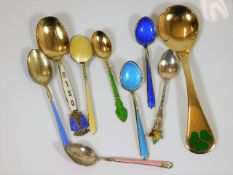 A selection of mixed spoons including six enamelle