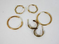 Three sets of ladies gold earrings