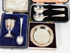 A small silver dish, a silver breakfast set & two