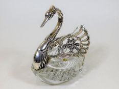 A cut glass & silver swan