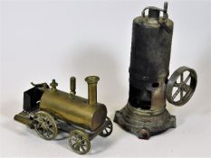 A Mamod style brass steam engine twinned with simi
