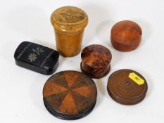 A Scottish treen mauchline ware box & five other b
