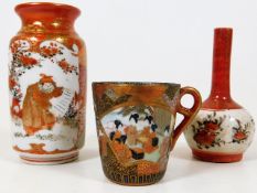 A Japanese satsuma cup twinned with two c.1900 Jap