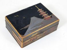 A Japanese .950 silver box with Mount Fiji decor