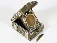 A rare 19thC. watchcase with scrimshaw decor to ivory overlaying possibly rhino horn over a hardwo