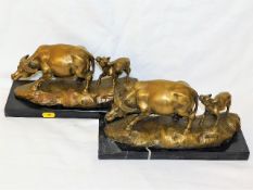 A pair of 20thC. marble mounted bronze oxon