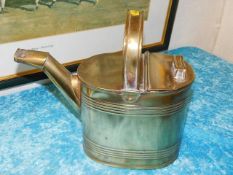 A 19thC. five pint lined brass hot water kettle