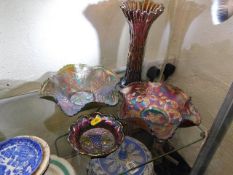 Four pieces of carnival glass