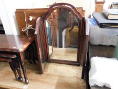 An antique mahogany mirror triptych
