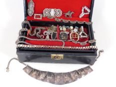 A jewellery box with white metal & silver jeweller