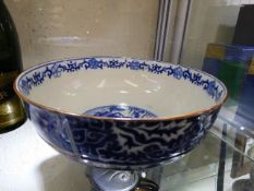 A Japanese blue & white bowl, small chip to rim