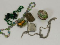 A silver vesta case & other items