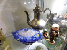 A silver plated coffee pot, blue & white tureen &