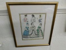 A 19thC. framed print of ladies in period dress