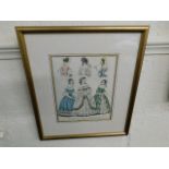 A 19thC. framed print of ladies in period dress