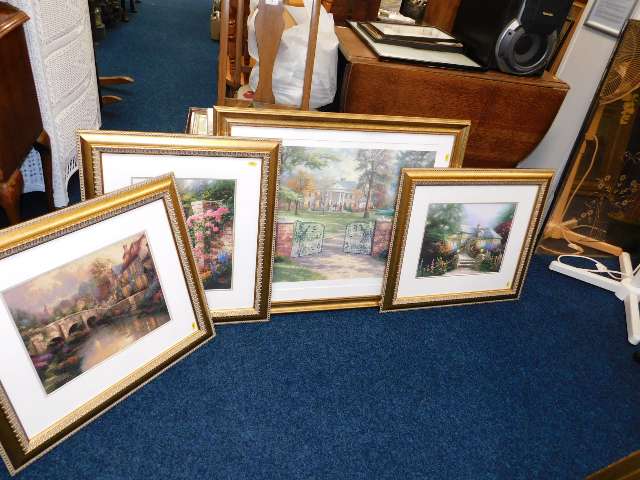 Four framed Thomas Kinkade prints including Elvis