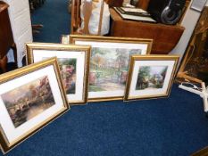 Four framed Thomas Kinkade prints including Elvis