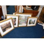 Four framed Thomas Kinkade prints including Elvis