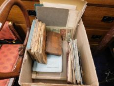 A boxed quantity of antique books & other ephemera