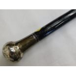 A silver handled walking cane