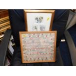 A vintage sampler Jane Luke aged 12 & a framed box