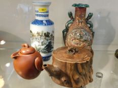 A Chinese teapot with frog finial & three other pi