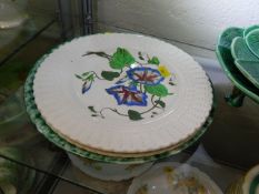 Two decorative plates & one majolica style plate