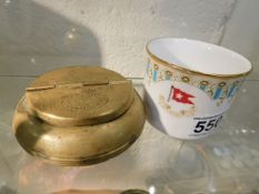 A White Star Line porcelain cup & a First Class br
