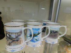 Six large aviation porcelain pint tankards