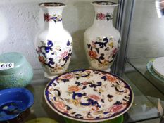 A pair of Masons vases & a matching plate