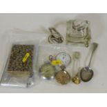 Three pocket watches, a silver topped inkwell a/f