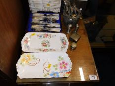 Two ceramic sandwich dishes & a quantity of plated