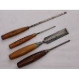 A quantity of vintage wooden handled chisels, seve