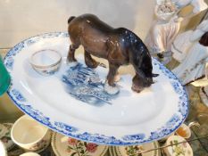 A Beswick shire horse, a meat dish & a small dish