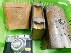 A 19thC. bound bible, a 19thC. tea caddy & Chinese