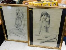 A pair of 1970's David Hubbard nude pencil sketche