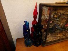 Four glass art glass vases & bottles