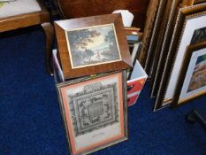 An oak framed picture & a quantity of other prints