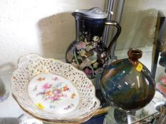 Two Dresden reticulated bowls, a 19thC. teapot, da